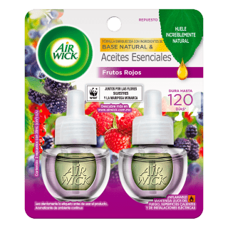 AIR WICK AROMATIZANTE DE AMBIENTE CONTINUO FRUTOS ROJOS, 2 REPUESTOS DE 20 mL C/U