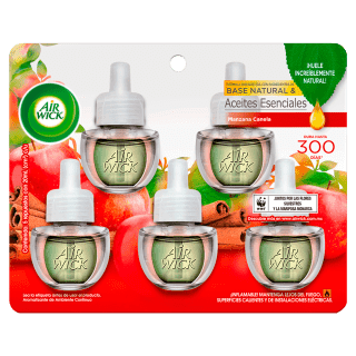 AIR WICK AROMATIZANTE DE AMBIENTE CONTINUO MANZANA CANELA, 5 REPUESTOS DE 20 mL C/U